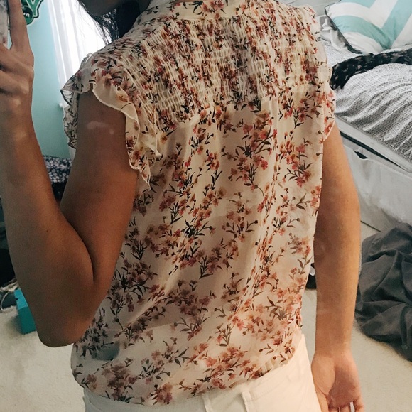 White Floral Tie Front Shirt - Picture 3 of 6